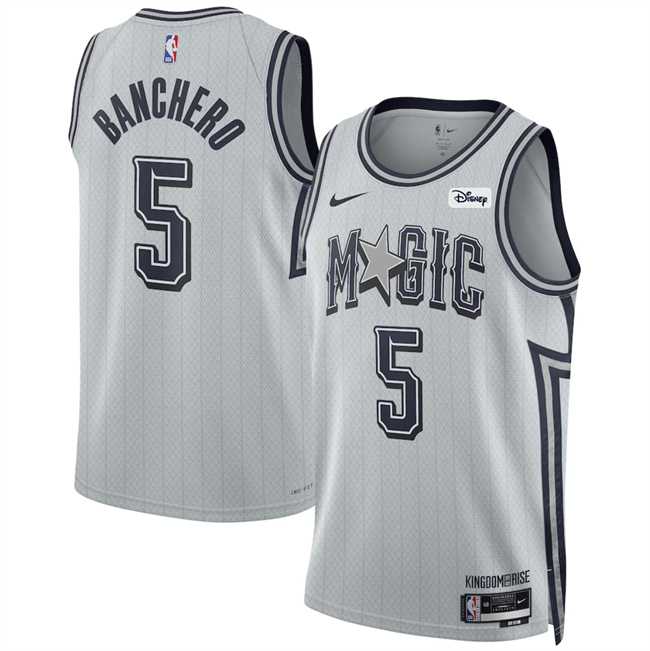 Mens Orlando Magic #5 Paolo Banchero Silver 2024-25 City Edition Stitched Jersey Dzhi->orlando magic->NBA Jersey